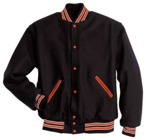 Black/Burnt Orange/White Wool Sleeved Letter Jacket