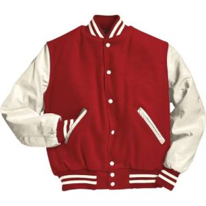 Scarlet White Vinyl Sleeved Varsity Jacket